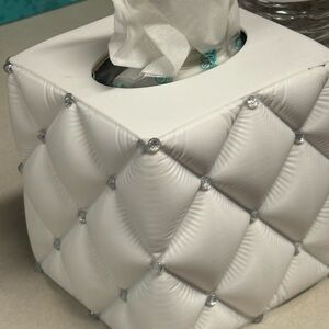 White Quilted Rhinestone Tissue Box Cover. Elegant Home Bath Accessory- 3D print